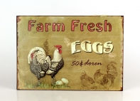 Plechová ceduľa Farm Fresh Eggs hnedá 19x27cm