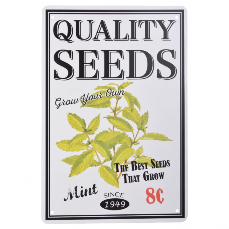 Plechová ceduľa na stenu semienka mäty 20,2 x 0,1 x 30,1 cm