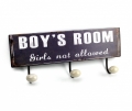 Plechová ceduľa vešiak 3 háčiky Boys Room 37x15cm