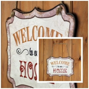 Plechová ceduľa Welcome to our home 19x25cm