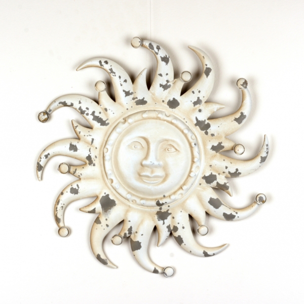 Plechová dekorácie na stenu biele slnko 51cm