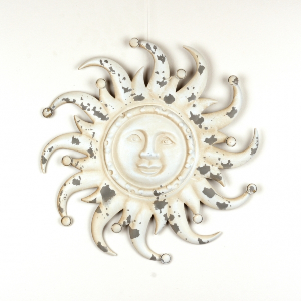 Plechová dekorácie na stenu biele slnko 51cm