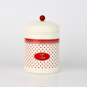 Plechová dóza na čaj červená čipka 16x10cm