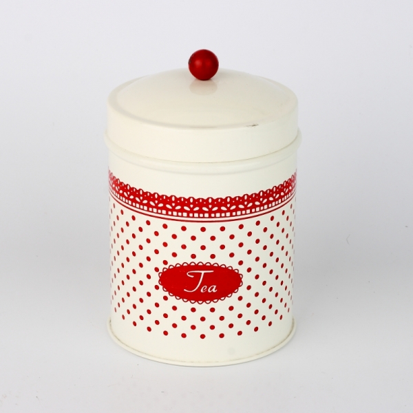 Plechová dóza na čaj červená čipka 16x10cm