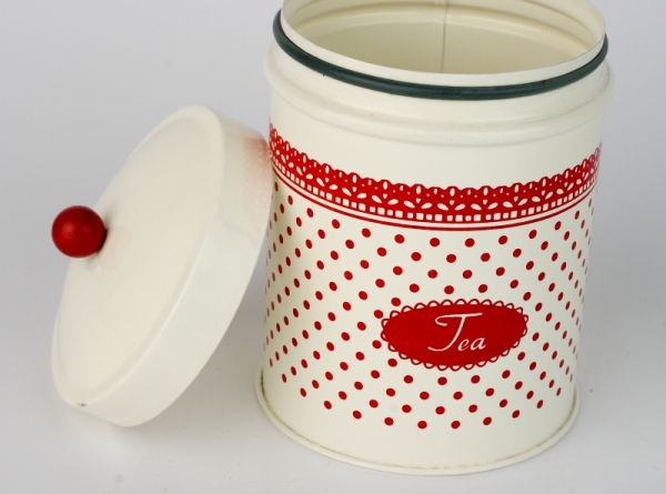 Plechová dóza na čaj červená čipka 16x10cm