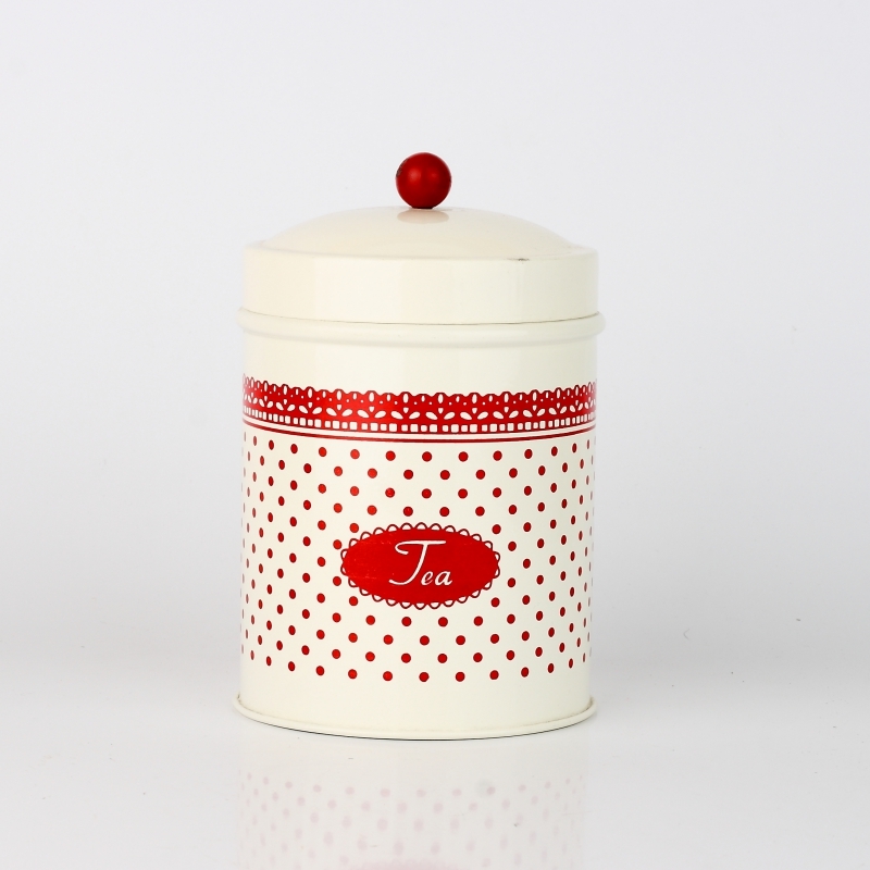 Plechová dóza na čaj červená čipka 16x10cm