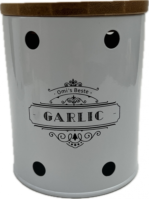 Plechová dóza na cesnak GARLIC s bambusovým vekom 13 × 11 × 11 cm