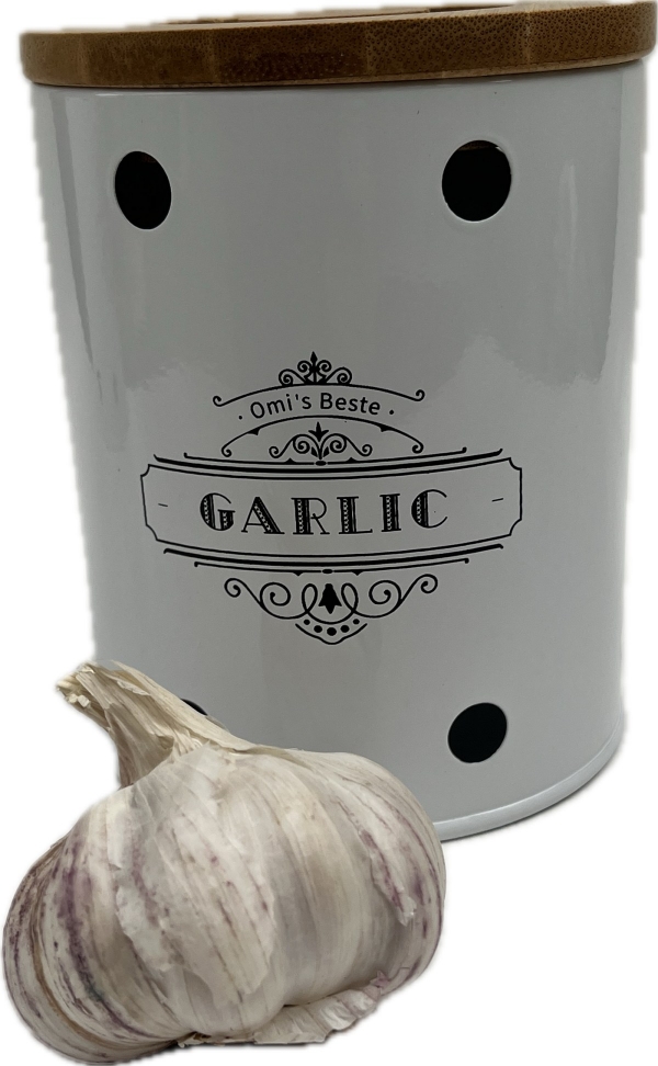 Plechová dóza na cesnak GARLIC s bambusovým vekom 13 × 11 × 11 cm