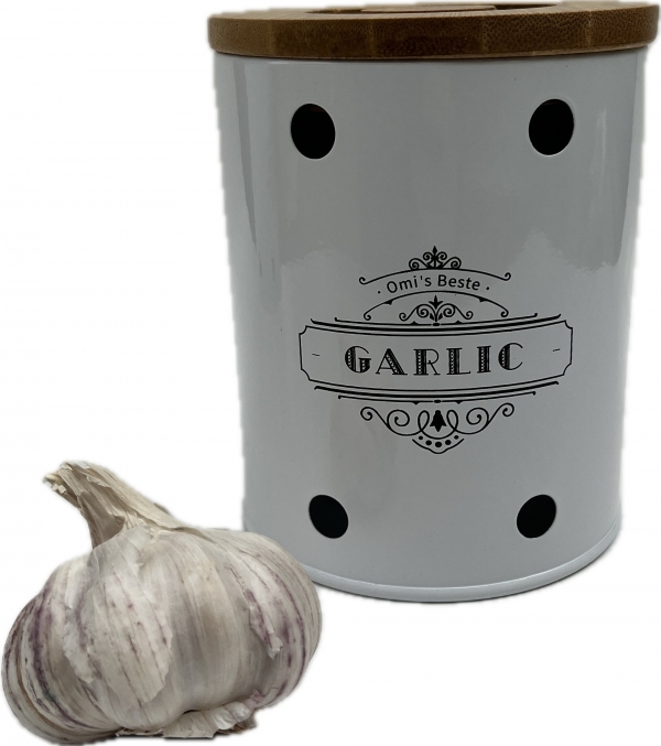 Plechová dóza na cesnak GARLIC s bambusovým vekom 13 × 11 × 11 cm