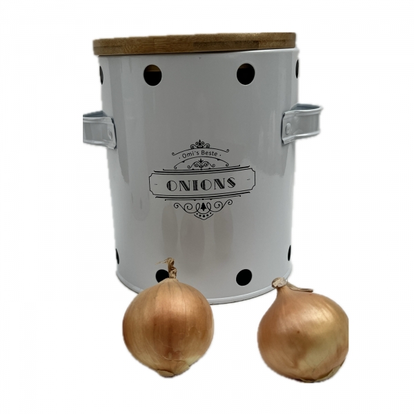 Plechová dóza na cibuľu ONIONS s bambusovým vekom a vetracími otvormi 16 cm