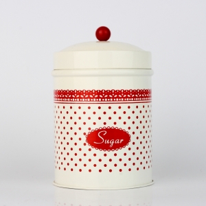 Plechová dóza na cukor červená čipka 16x10cm