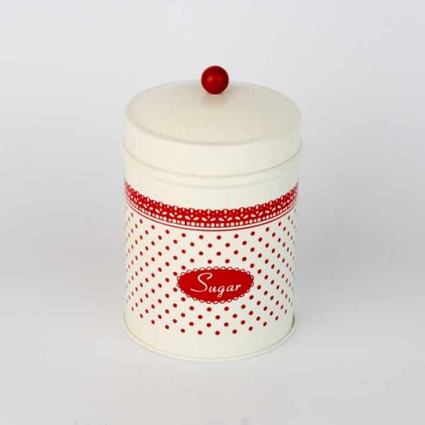 Plechová dóza na cukor červená čipka 16x10cm