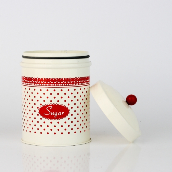 Plechová dóza na cukor červená čipka 16x10cm