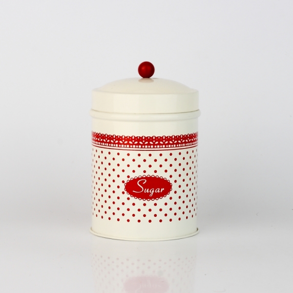 Plechová dóza na cukor červená čipka 16x10cm