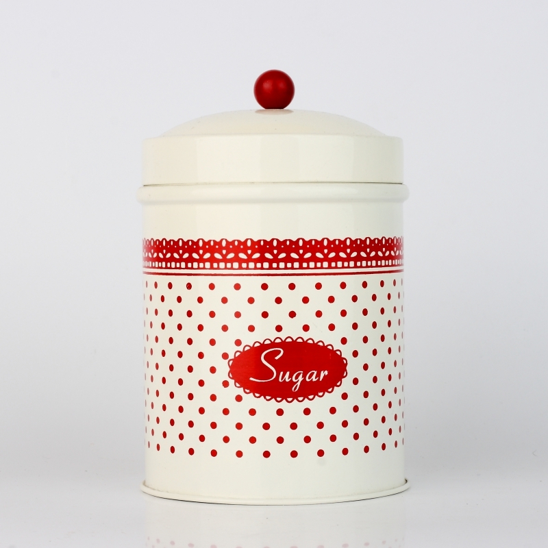 Plechová dóza na cukor červená čipka 16x10cm