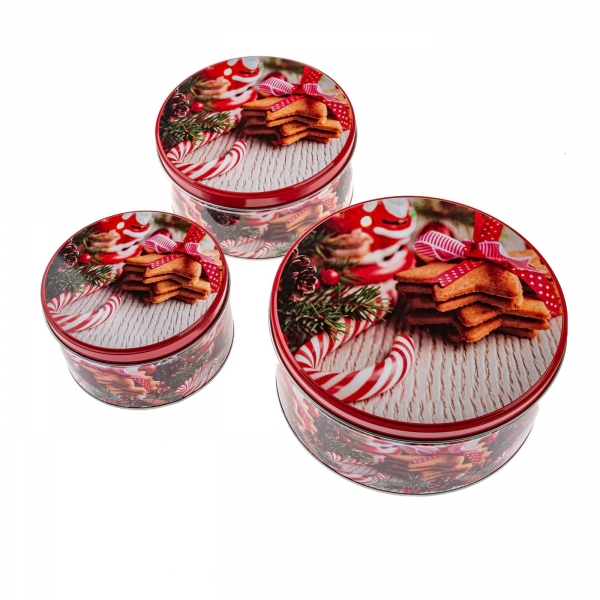 Plechová dóza na pečivo 19,5 x 19,5 x 9 cm set / 3 kusy