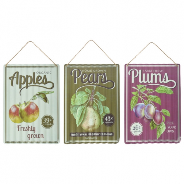 Plechová retro ceduľa so slivkami 28 x 1,3 x 40 cm vlnitá