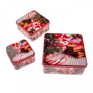 Plechové dózy na perníčky 20 x 20 x 8 cm 3 kusy