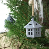 Plechový domček 6-strán - vianočná dekorácie 8cm