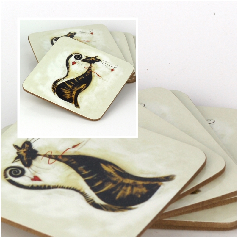 Podložka pod hrnček mačka 10x10cm (sada 6ks)