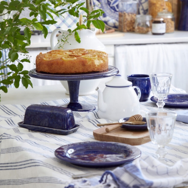 Podnos na tortu ABBEY modrý 33 x 33 x 14 keramický