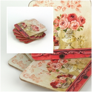 Podtácky pod hrnček (sada 6ks) motív ruže 10x10cm