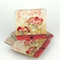 Podtácky pod hrnček (sada 6ks) motív ruže 10x10cm