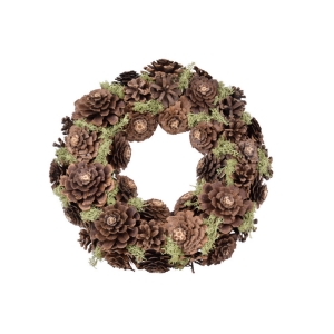 Jesenná dekorácia na dvere veniec zo šišiek a machu 36x36x9cm