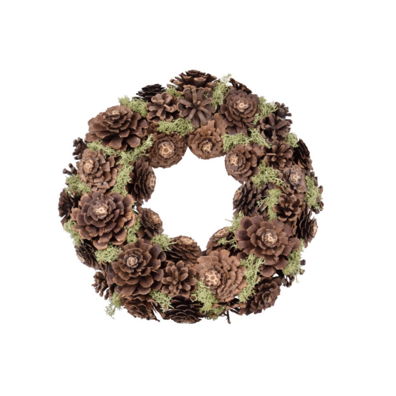 Jesenná dekorácia na dvere veniec zo šišiek a machu 36x36x9cm