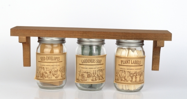 Polička s pohármi sa záhradnými doplnkami 39,5x10,0x15,3cm