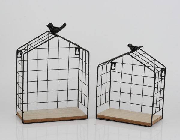 Poličky v tvare domčeka s vtáčikom (sada 2ks)