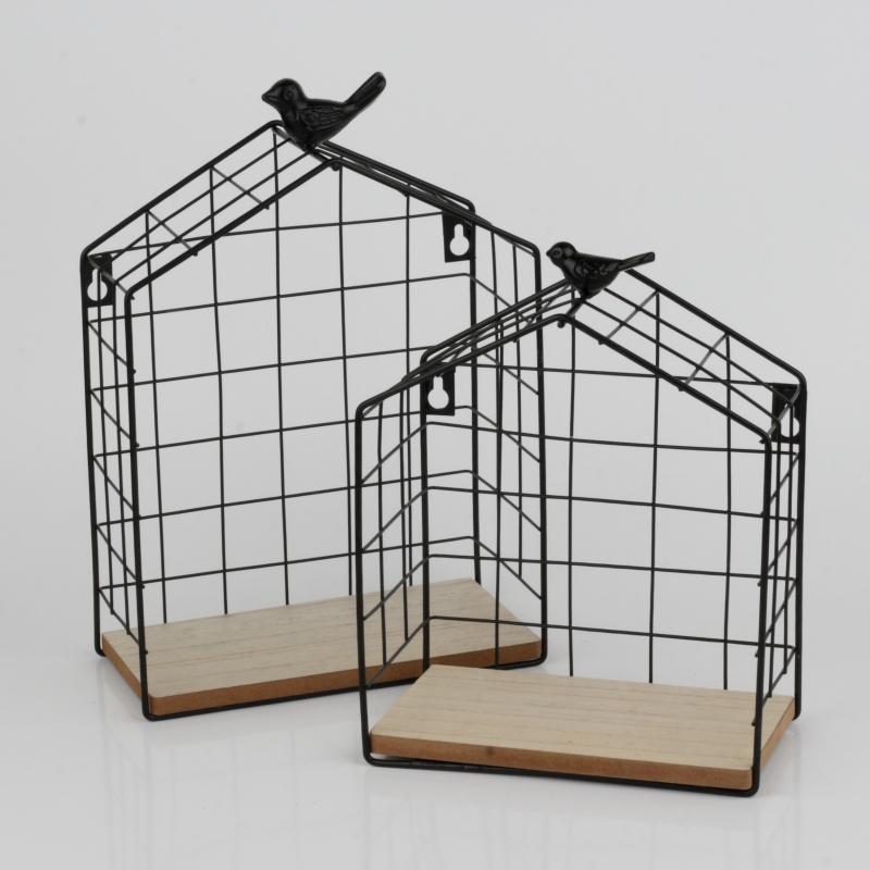 Poličky v tvare domčeka s vtáčikom (sada 2ks)