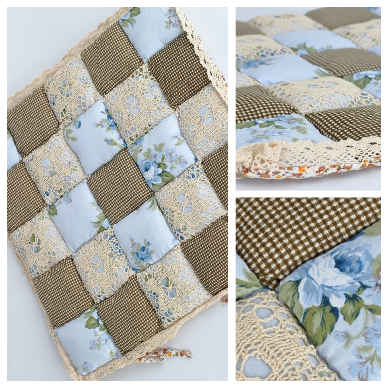 Vankúš na stoličku béžový patchwork 40x40cm