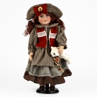 Porcelánová bábika hnedovláska s vestičkou 42cm
