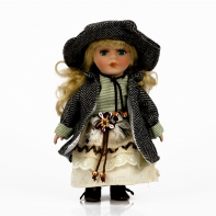 Porcelánová bábika v čiernobielom kabátiku 20cm