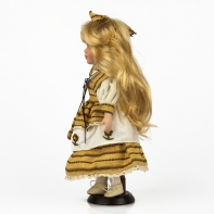 Porcelánová bábika žltá mašľa a kabelka 31cm