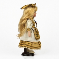 Porcelánová bábika žltá mašľa a kabelka 31cm