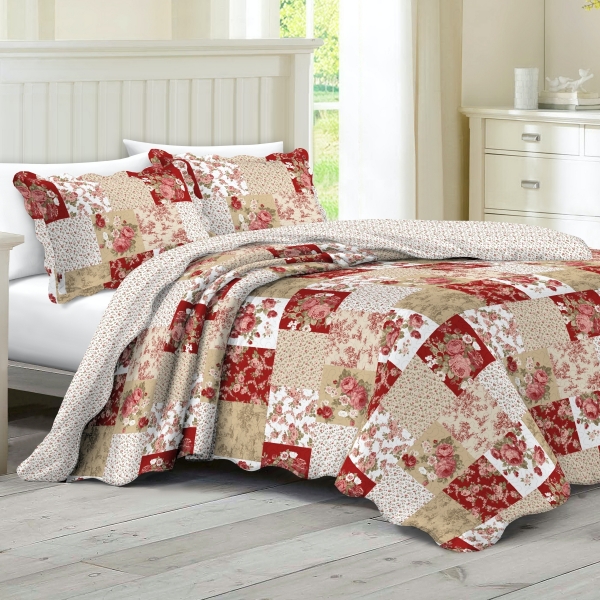 Prikrývka na dvojposteľ+2 vankúše,červená ruža
