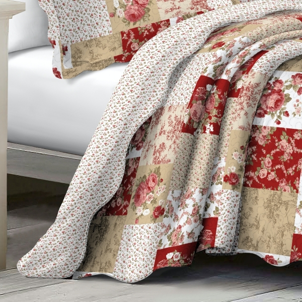 Prikrývka na dvojposteľ+2 vankúše,červená ruža