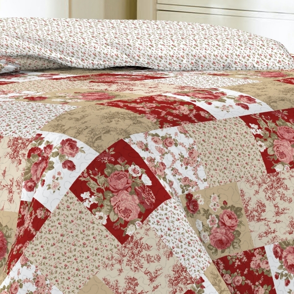 Prikrývka na dvojposteľ+2 vankúše,červená ruža