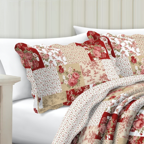 Prikrývka na dvojposteľ+2 vankúše,červená ruža