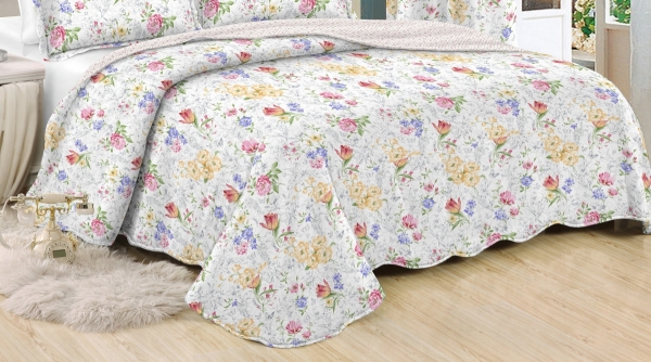 Prikrývka na dvojposteľ+2 vankúše,rozkvitnutá záhrada