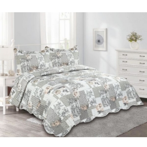 Prikrývka na dvojlôžko+2 vankúše,sivý patchwork