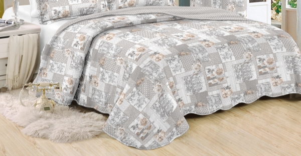 Prehoz na posteľ+1 vankúš, sivý patchwork