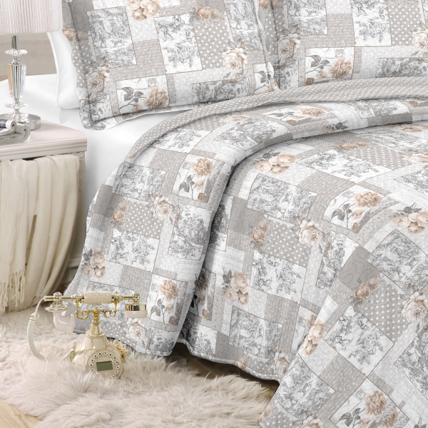 Prehoz na posteľ+1 vankúš, sivý patchwork