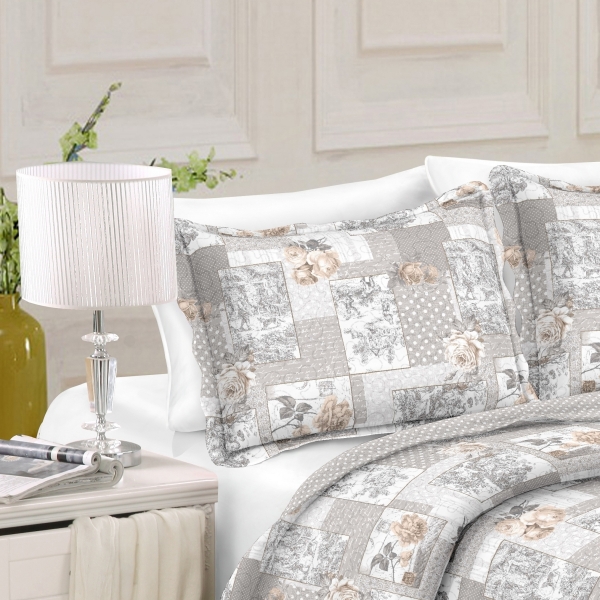 Prehoz na posteľ+1 vankúš, sivý patchwork