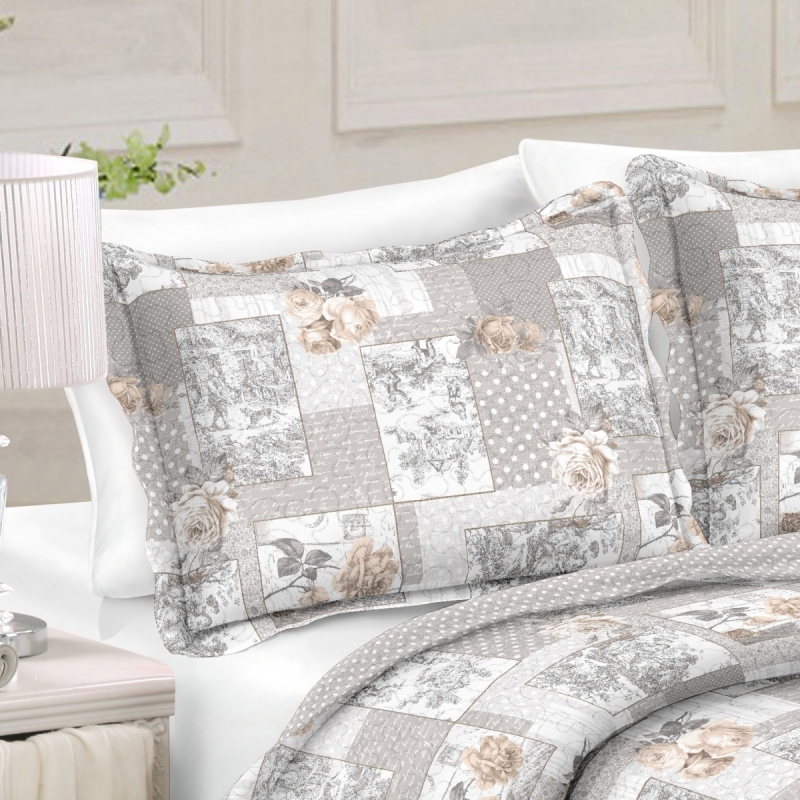 Prehoz na posteľ+1 vankúš, sivý patchwork