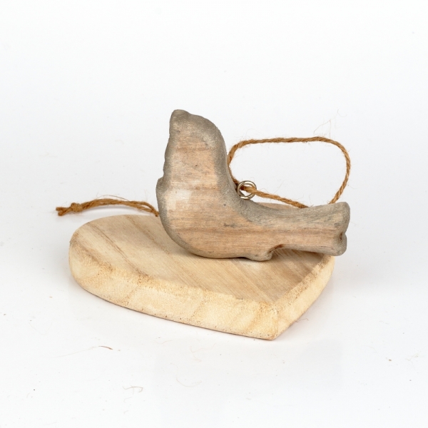 Prízdoba vtáčik drevený šedý