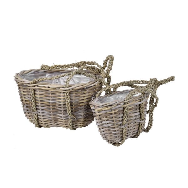Prútené koše na kvety s lanom sada 2ks
