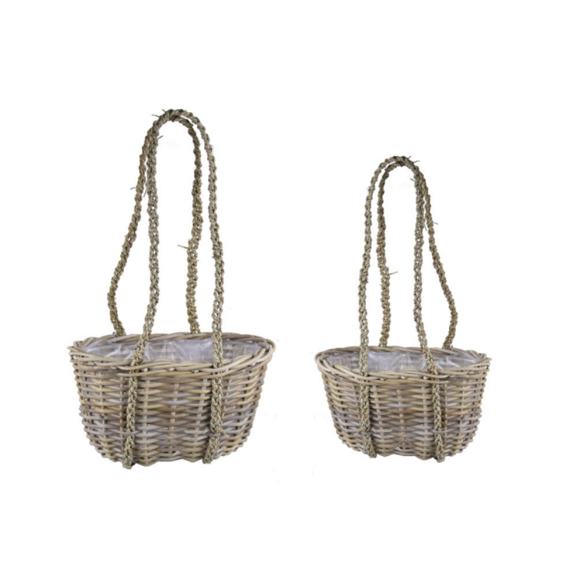 Prútené koše na kvety s lanom sada 2ks